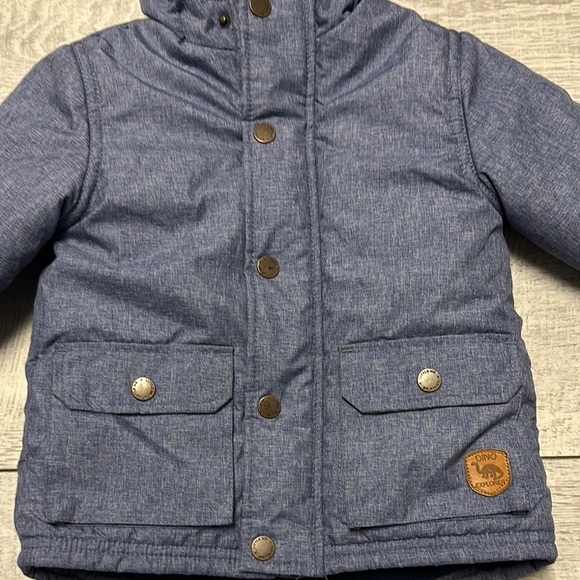 Little Me Puffer Jacket Hooded Blue Zipper / Snap Front “Safari Explorer” - Picture 2 of 9